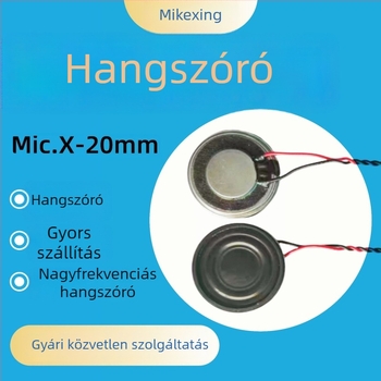 20 mm-es kompakt hangszóró belső mágneses áramkörrel, 8 Ω, 1–2 W, terminálvezetékekkel, biztonsági megfigyeléshez és hangos értesítésekhez, erőteljes mély hang