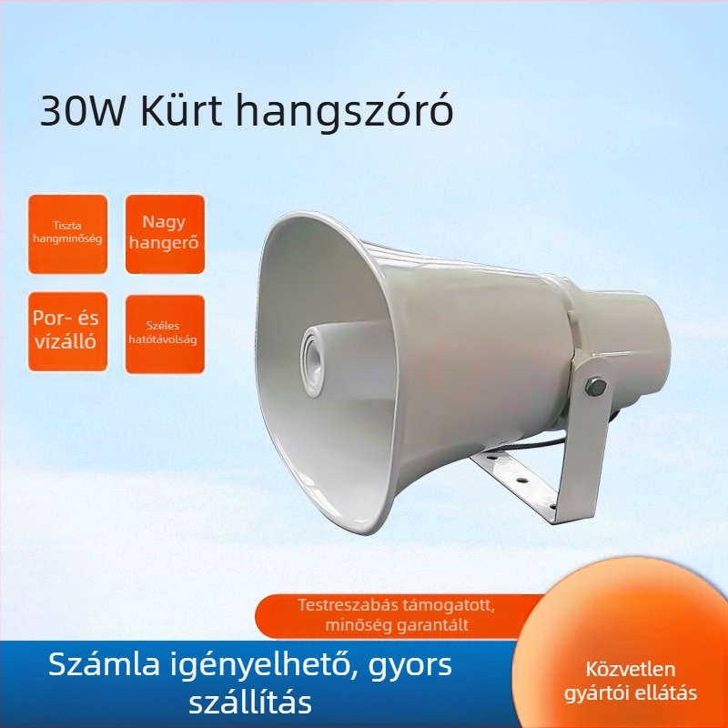 30W-os nagy teljesítményű kürthangszóró mérnöki felhasználásra, kültéri vízálló hangszóró