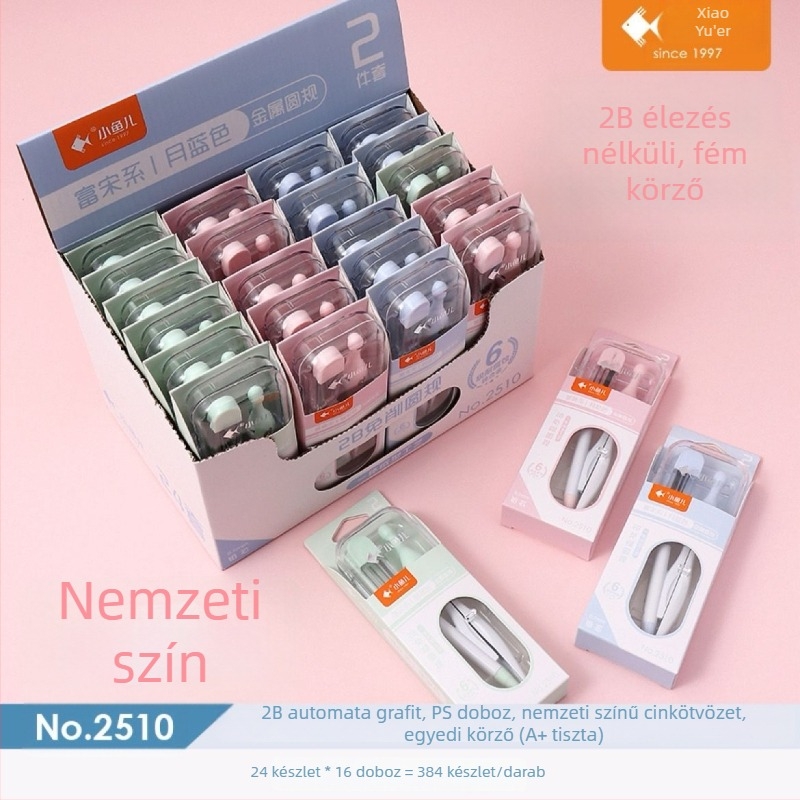 2510 Fém körző és vonalzó készlet 2B mechanikus ceruzával, diákoknak – matematika és rajz