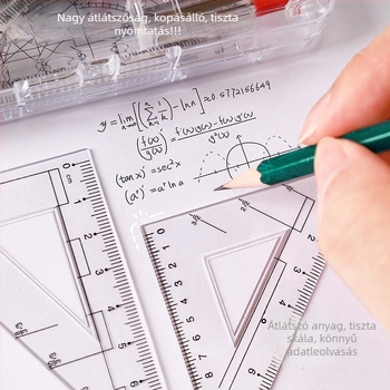 Diákok számára készült fém geometriai készlet: körző, vonalzó és háromszög, hét darabos