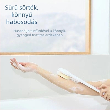 Hosszú nyélű zuhanyecset puha sörtékkel – hát és test teljes körű exfoliáláshoz