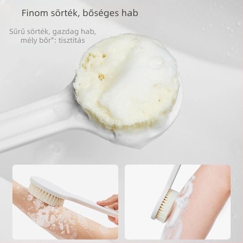 Hosszú nyélű zuhanyecset puha sörtékkel – hát és test teljes körű exfoliáláshoz