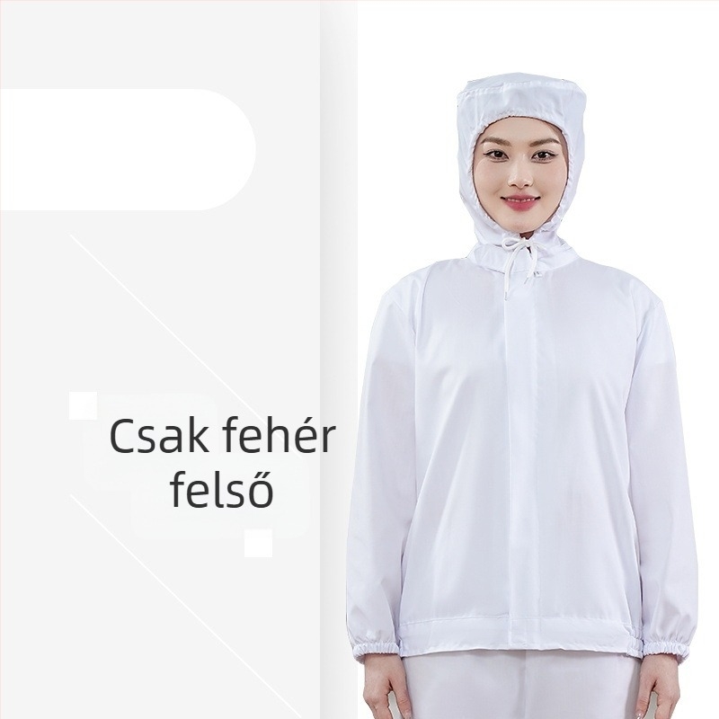 Fehér, vékony, légáteresztő munkaruha készlet élelmiszeripari üzemhez