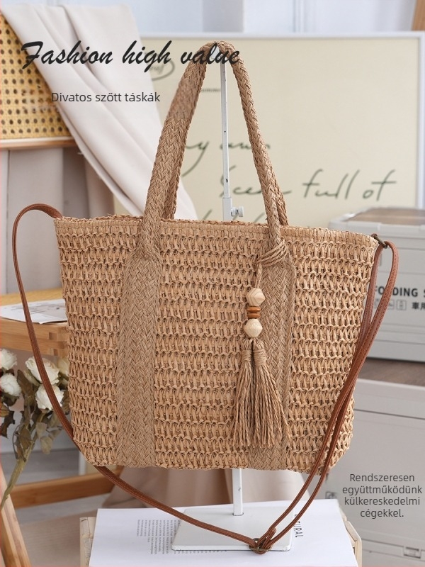 2026 Női casual válltáska, nyári fonott szalma táska tassel díszítéssel, crossbody