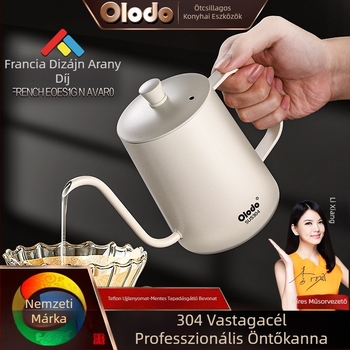 304 rozsdamentes acélból készült hőmérséklet-szabályozós pour-over kanna, vékony hosszú csőrrel, kézzel készített kávés eszköz