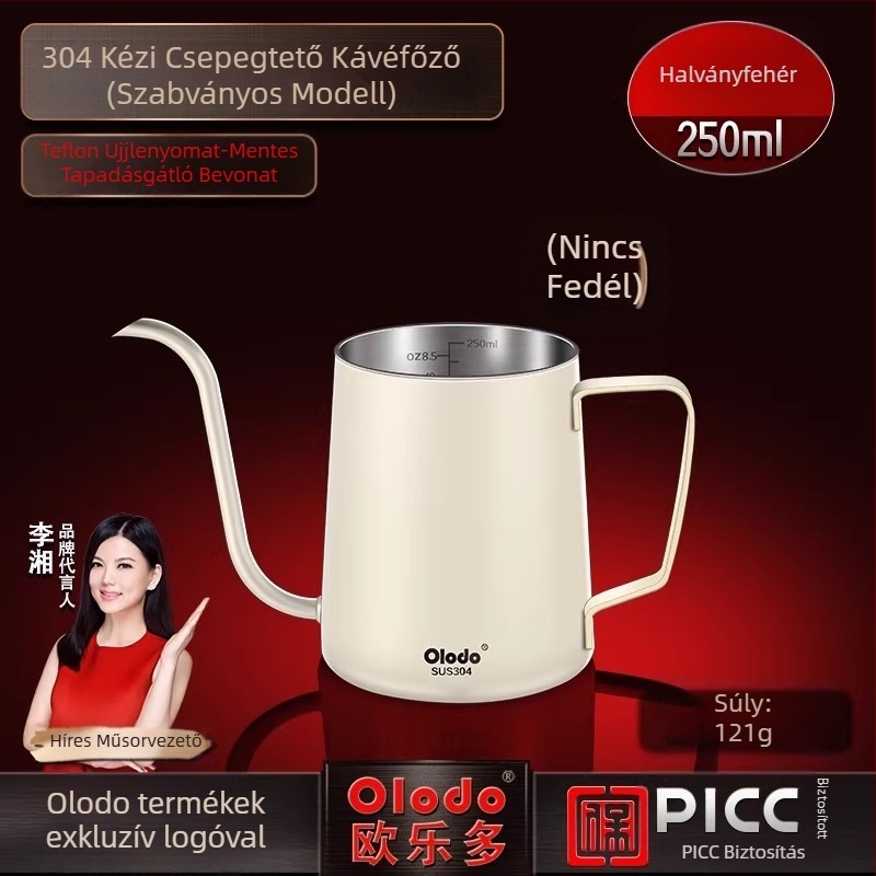 304 rozsdamentes acélból készült hőmérséklet-szabályozós pour-over kanna, vékony hosszú csőrrel, kézzel készített kávés eszköz