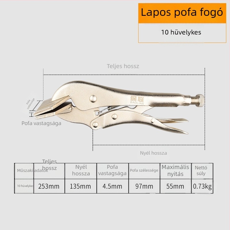 Ipari kategóriás többfunkciós fogó kerek állkapcssal, C-típusú automata rögzítés és sík fej a gyors záráshoz