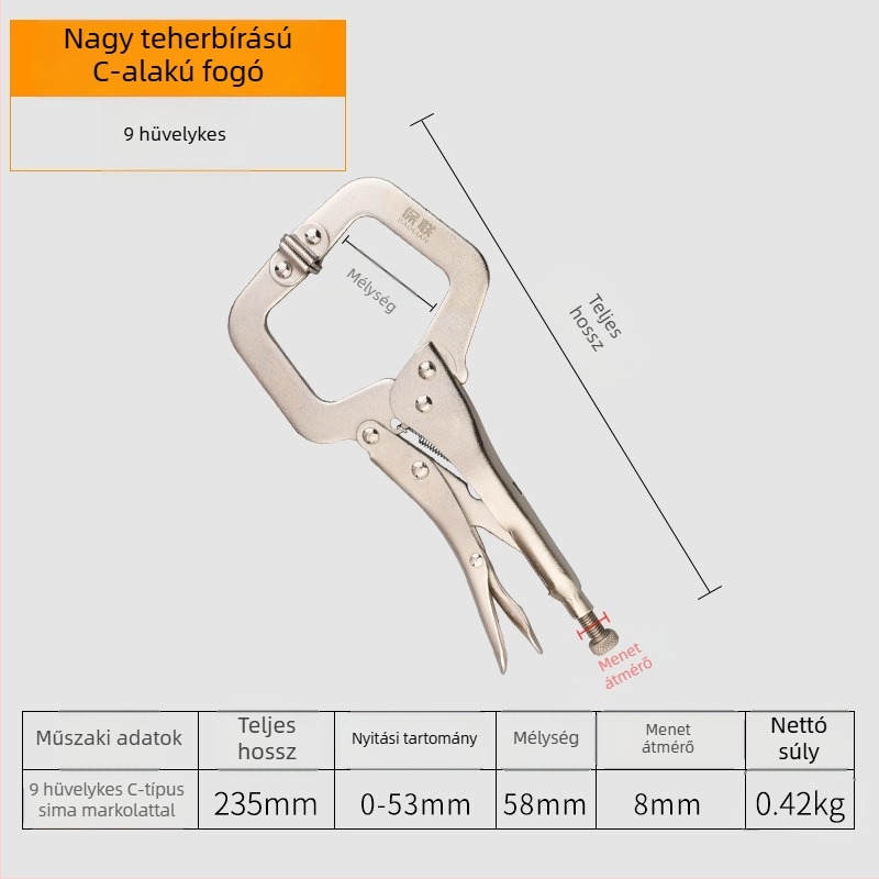 Ipari kategóriás többfunkciós fogó kerek állkapcssal, C-típusú automata rögzítés és sík fej a gyors záráshoz