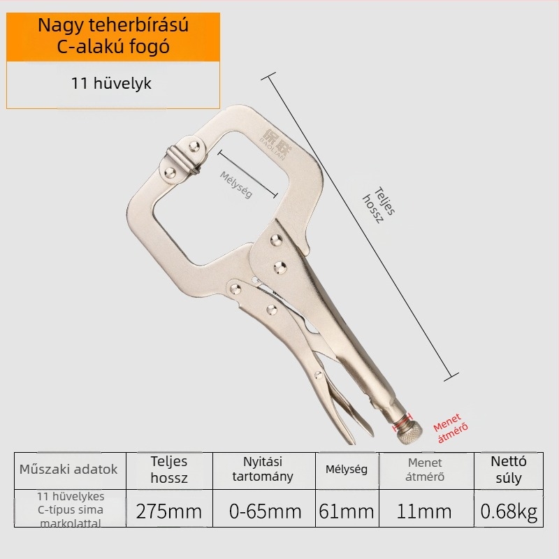 Ipari kategóriás többfunkciós fogó kerek állkapcssal, C-típusú automata rögzítés és sík fej a gyors záráshoz