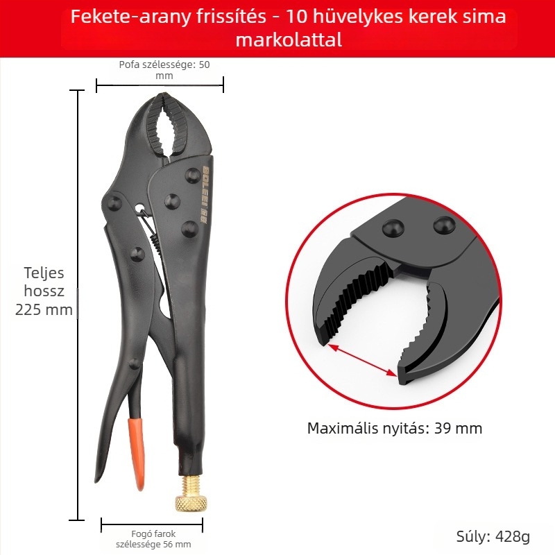 Ipari kategóriás többfunkciós fogó kerek állkapcssal, C-típusú automata rögzítés és sík fej a gyors záráshoz