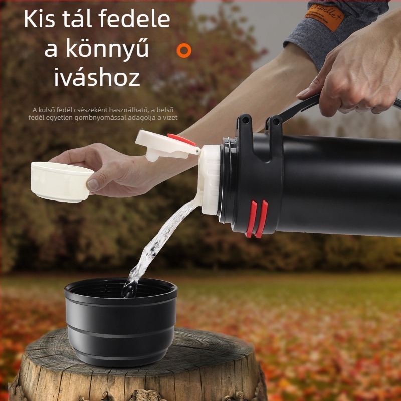 Nagy kapacitású termosz férfiaknak, izolált teás pohárral