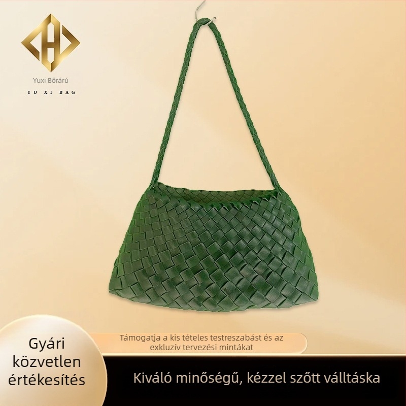 Kézzel szőtt, PU bőr tote táska, nagy kapacitású