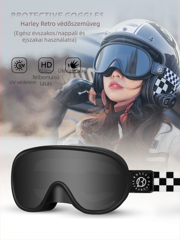 Nappal–éjszaka kettős használatú motorkerékpár retró szemüveg Harley sisakhoz, szélálló, színváltó, dioptriás szemüveggel kompatibilis