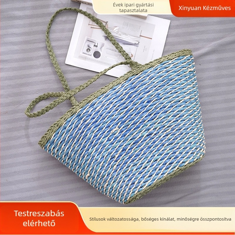 Vintage szalmaszál táska, horgolt tote, keresztpántos, mindennapi használatra
