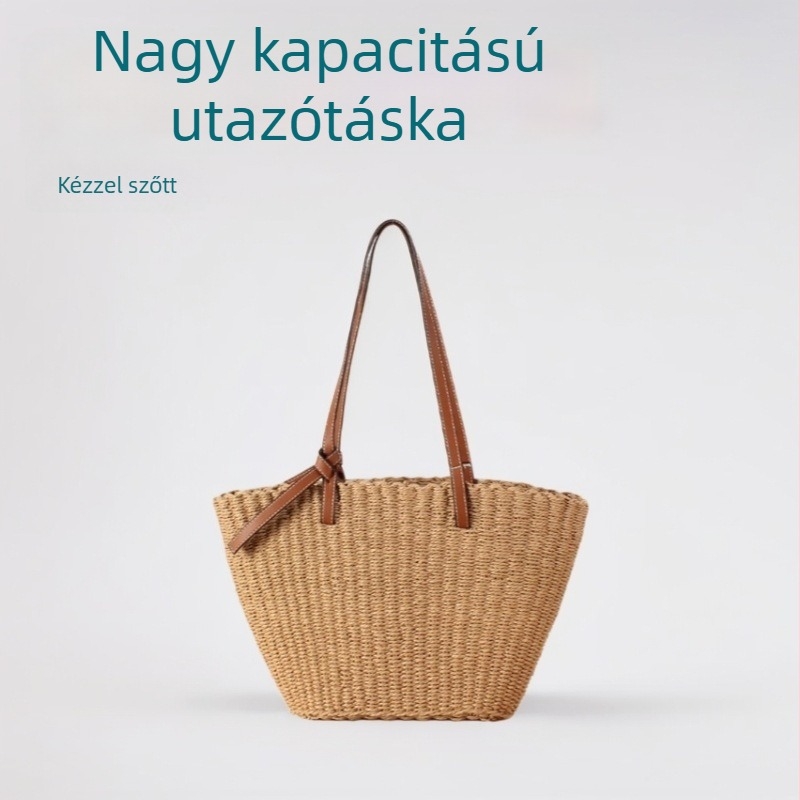 Új női szalma táska, kézzel szőtt, friss nyaralási stílus, művészi dizájn, bélés nélküli