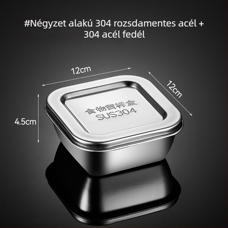 Négyzet alakú rozsdamentes acél élelmiszer-minta doboz fedővel, iskolai menzák és óvodák számára, 304.
