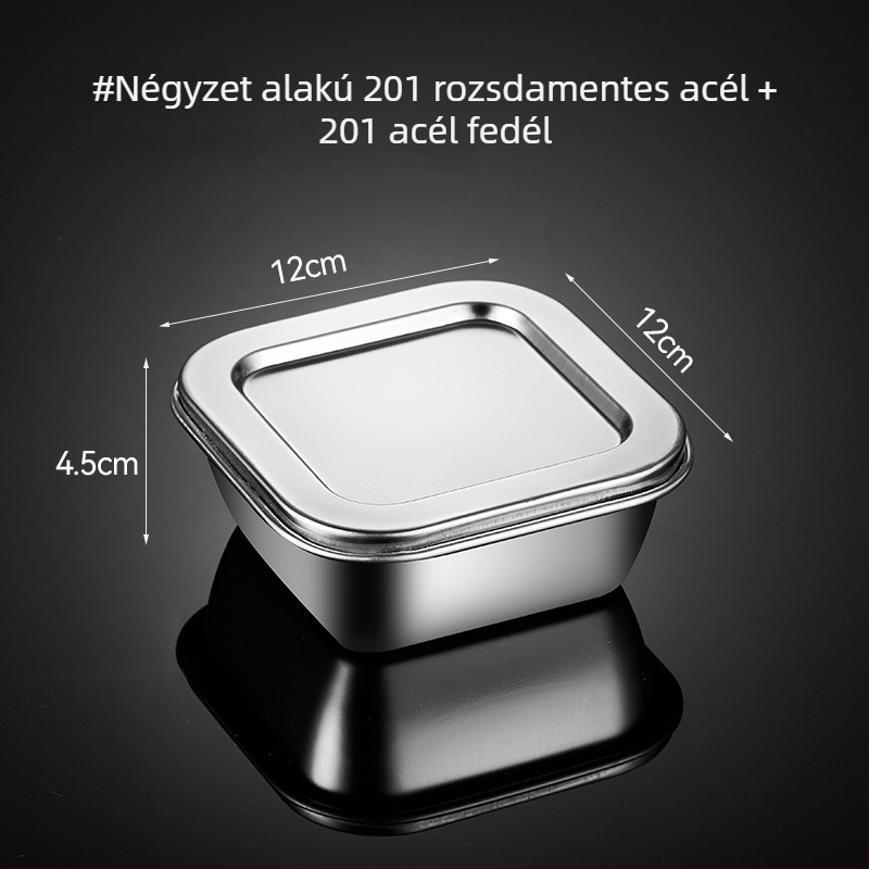 Négyzet alakú rozsdamentes acél élelmiszer-minta doboz fedővel, iskolai menzák és óvodák számára, 304.