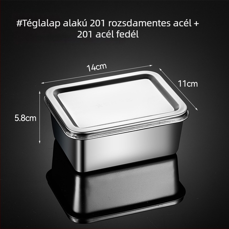 Négyzet alakú rozsdamentes acél élelmiszer-minta doboz fedővel, iskolai menzák és óvodák számára, 304.