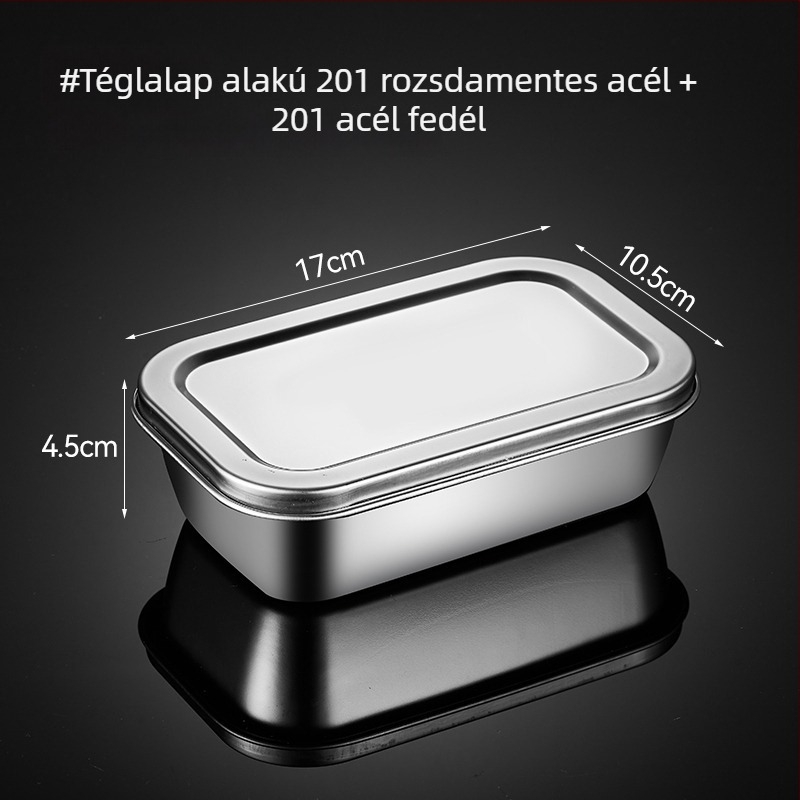 Négyzet alakú rozsdamentes acél élelmiszer-minta doboz fedővel, iskolai menzák és óvodák számára, 304.