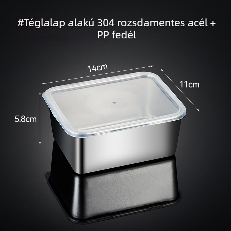 Négyzet alakú rozsdamentes acél élelmiszer-minta doboz fedővel, iskolai menzák és óvodák számára, 304.