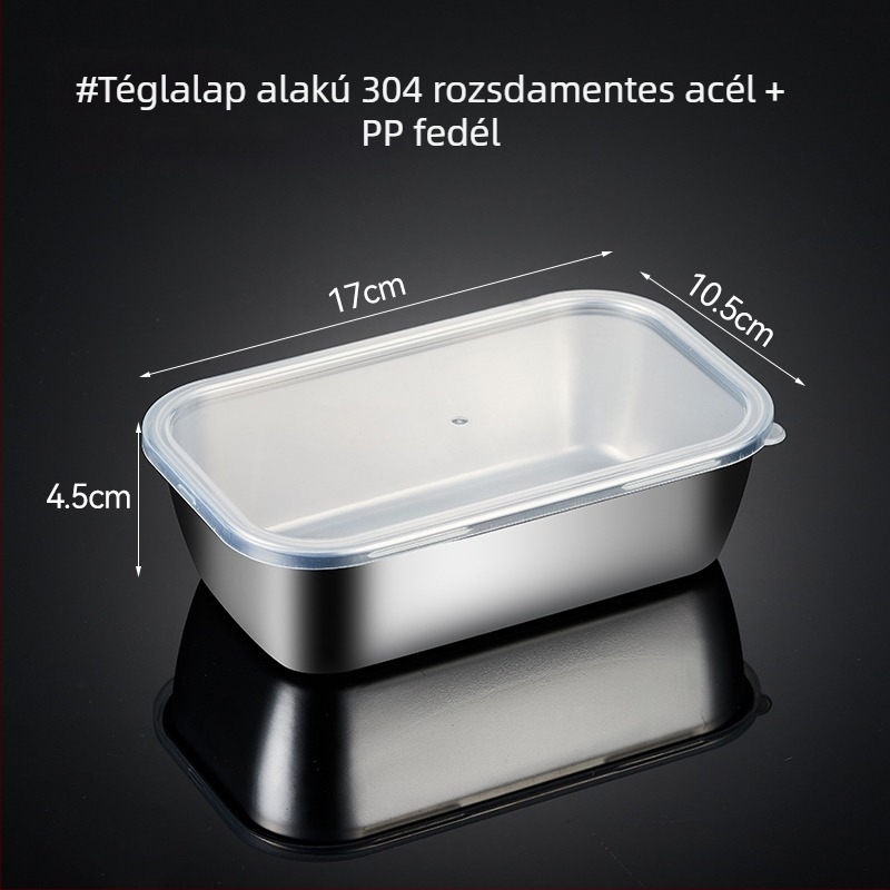 Négyzet alakú rozsdamentes acél élelmiszer-minta doboz fedővel, iskolai menzák és óvodák számára, 304.
