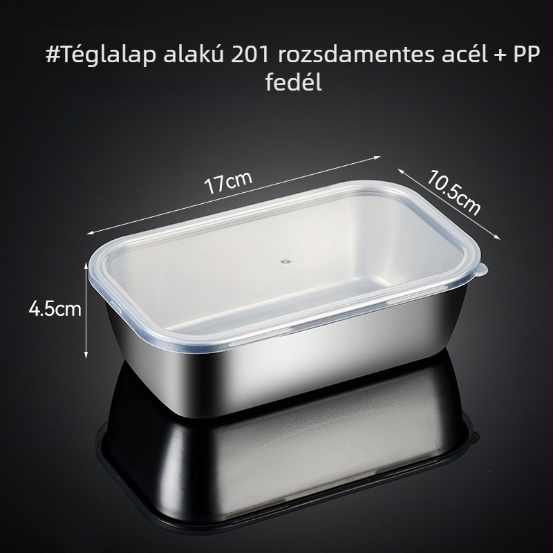 Négyzet alakú rozsdamentes acél élelmiszer-minta doboz fedővel, iskolai menzák és óvodák számára, 304.