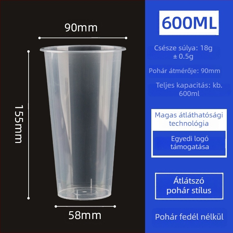 Egyszer használatos tejes tea pohár, 90 mm átmérőjű, matt műanyag pohár hideg italokhoz, gyümölcsteához és szója tejhez