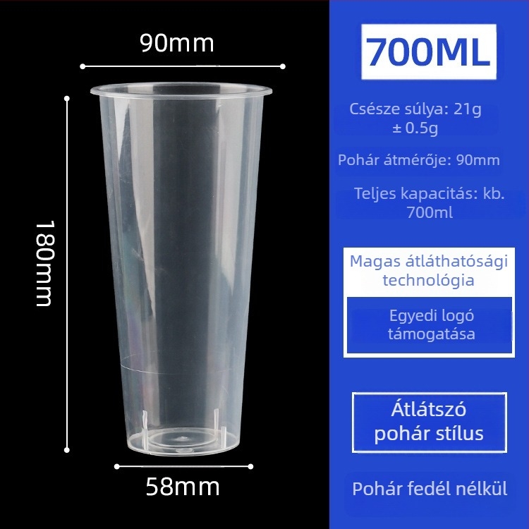 Egyszer használatos tejes tea pohár, 90 mm átmérőjű, matt műanyag pohár hideg italokhoz, gyümölcsteához és szója tejhez