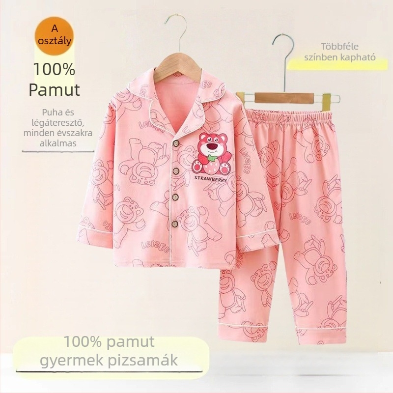100% pamutból készült kardigános gyerekpizsama készlet, uniszex, kategória A, 3–8 éveseknek, otthoni viselet, lélegző és meleg.