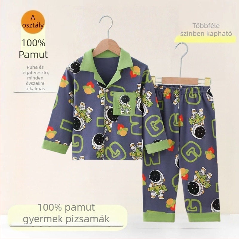 100% pamutból készült kardigános gyerekpizsama készlet, uniszex, kategória A, 3–8 éveseknek, otthoni viselet, lélegző és meleg.