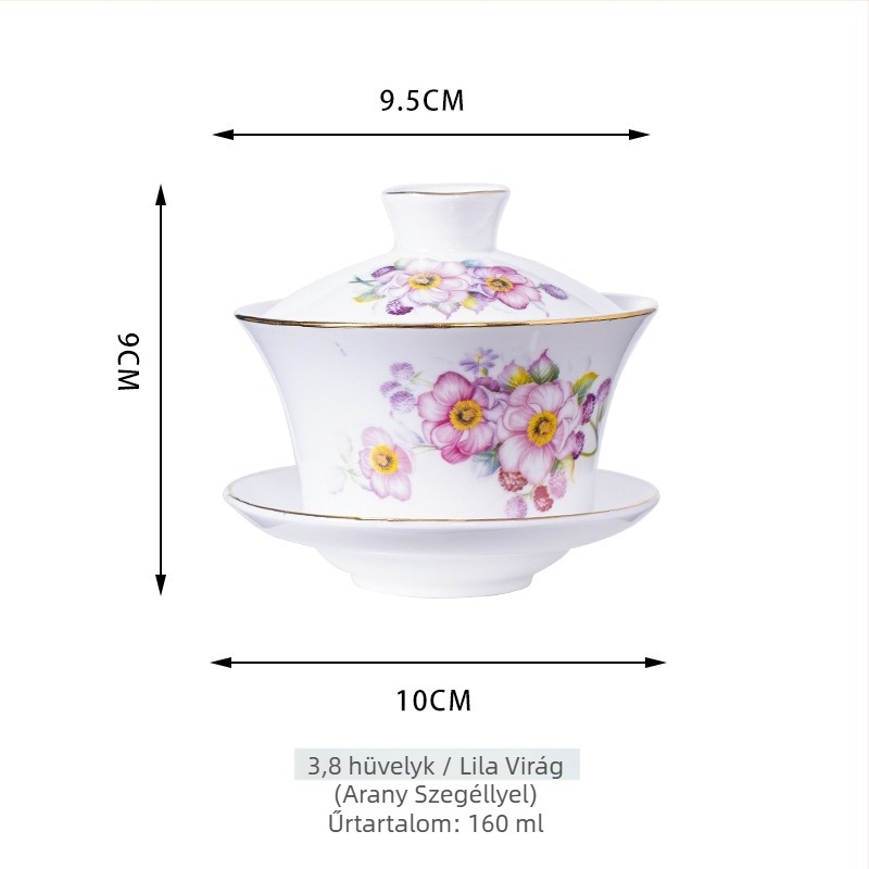 Kerámiából készült gaiwan teáskészlet sárga Shuanglong sárkányokkal, nagy kék-fehér porcelán, három darabból álló gaiwan fedéllel, logó testreszabás