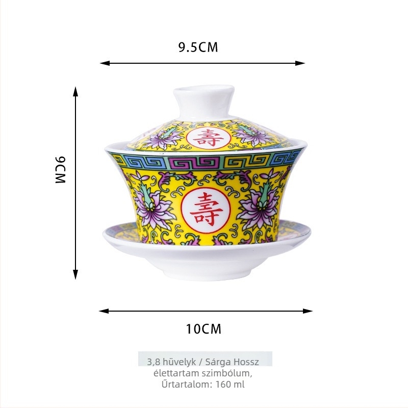 Kerámiából készült gaiwan teáskészlet sárga Shuanglong sárkányokkal, nagy kék-fehér porcelán, három darabból álló gaiwan fedéllel, logó testreszabás