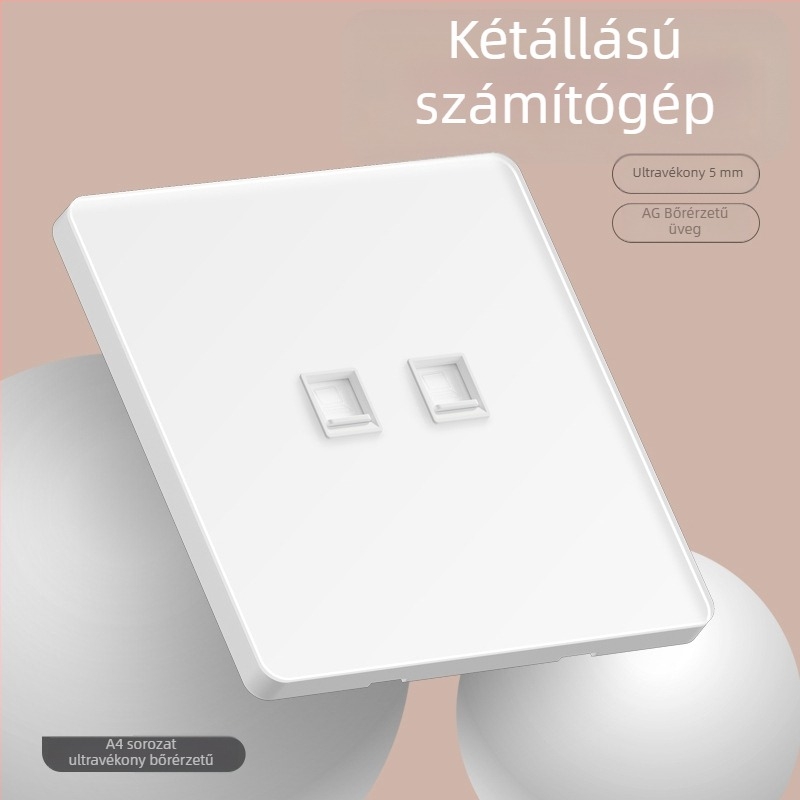 86 típusú ultra vékony tükrös edzett üvegből készült falra szerelhető kapcsoló — 1‑gang, 5 lyukas, 16A 3‑pólusú aljzat