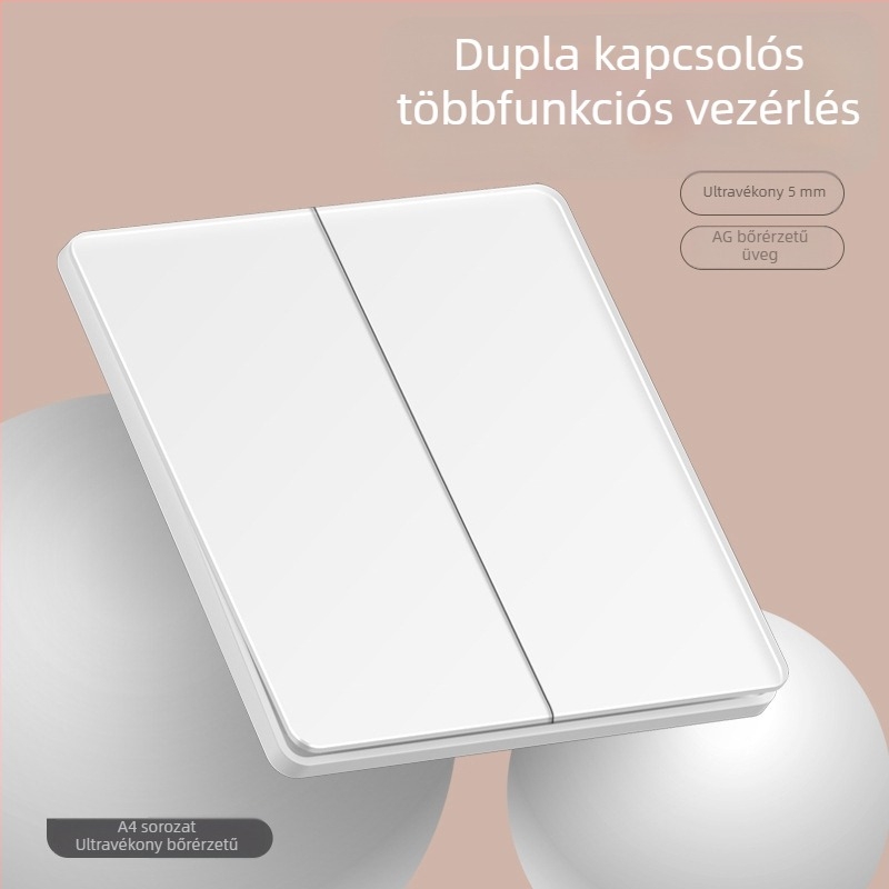 86 típusú ultra vékony tükrös edzett üvegből készült falra szerelhető kapcsoló — 1‑gang, 5 lyukas, 16A 3‑pólusú aljzat