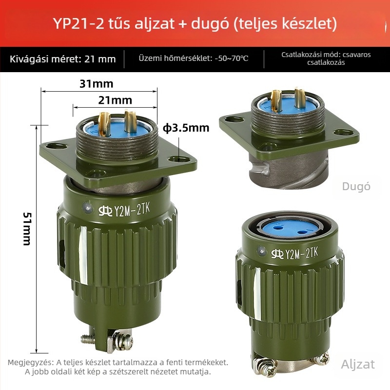 Repülési csatlakozó, férfi és női, ipari aljzat Y2M, 2/3/4/5/7/10/14 maggal, kattanó csatlakozó