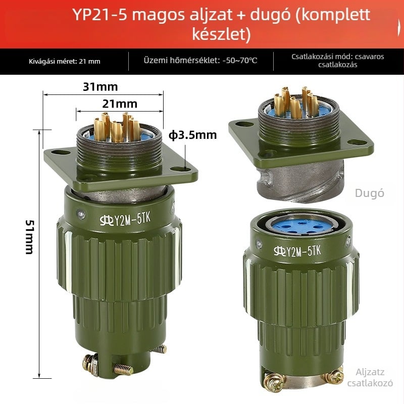 Repülési csatlakozó, férfi és női, ipari aljzat Y2M, 2/3/4/5/7/10/14 maggal, kattanó csatlakozó