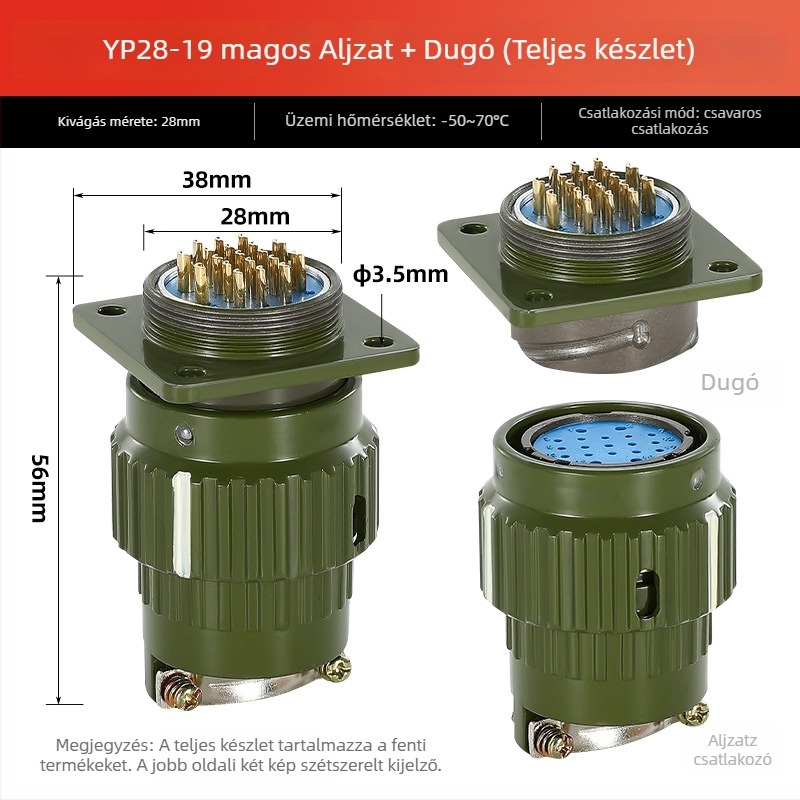 Repülési csatlakozó, férfi és női, ipari aljzat Y2M, 2/3/4/5/7/10/14 maggal, kattanó csatlakozó