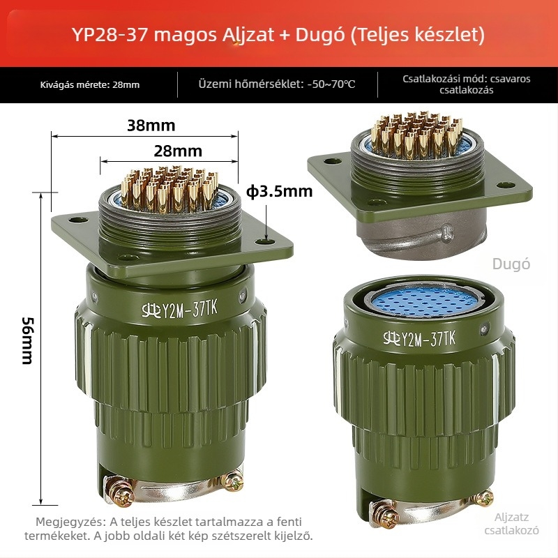 Repülési csatlakozó, férfi és női, ipari aljzat Y2M, 2/3/4/5/7/10/14 maggal, kattanó csatlakozó