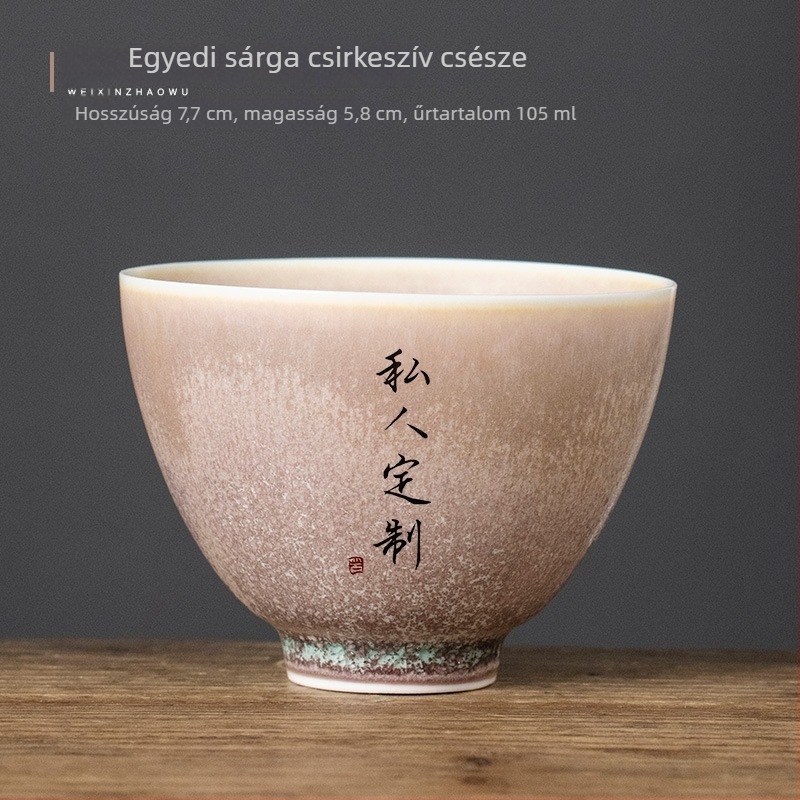 Kemencés glazúrozású sárga csirke-szív alakú kerámia teáscsésze, lux Gongfu teáskészlet, személyes használatra