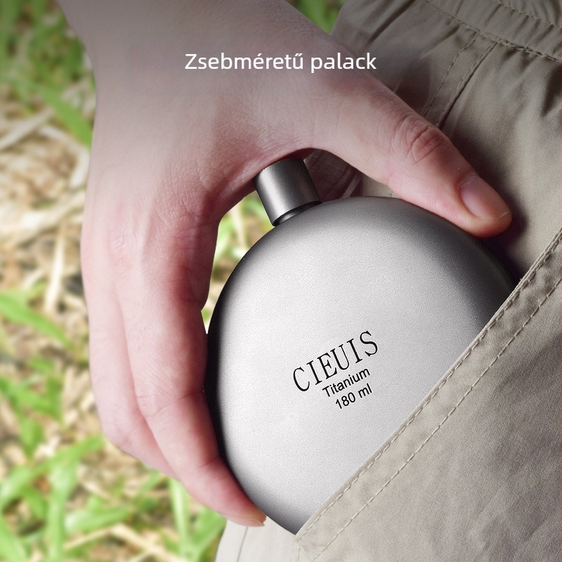 CIEUIS tiszta titánból készült 180 ml kör alakú hordozható flaska, kültéri használatra, EDC