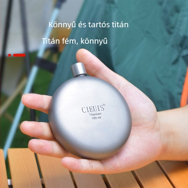 CIEUIS tiszta titánból készült 180 ml kör alakú hordozható flaska, kültéri használatra, EDC