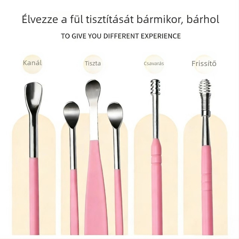 Rozsdamentes acél fülkefe készlet, kettős fejű spirál alakú dizájnnal, 6 darab.