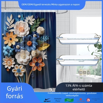 Tavasz-nyári virágos zuhanyfüggöny, testreszabható, friss stílusú elválasztó függöny otthoni fürdőszobához, függőgyűrűkkel