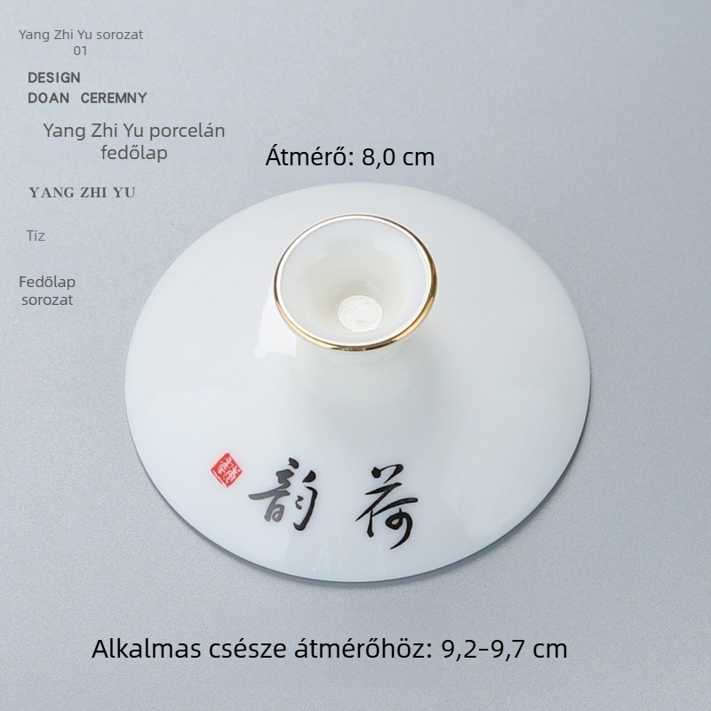 Fehér porcelán fedél Gongfu teáskészlethez, három tehetség tál fedél, tartalék fedél
