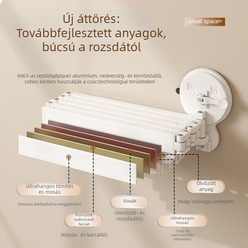 Szívófejes összecsukható zuhanyfüggöny, fúrás nélküli felszerelés, láthatatlan fürdőszobai elválasztó, teleszkópos ruhaszárító, száraz–nedves elkülönítés