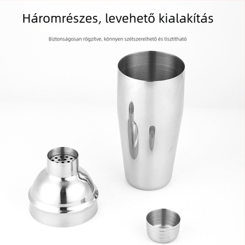 Rozsdamentes acél koktél shakert készlet bambusz állvánnyal, 10 darabos