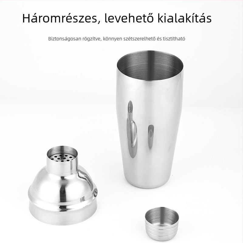 Rozsdamentes acél koktél shakert készlet bambusz állvánnyal, 10 darabos