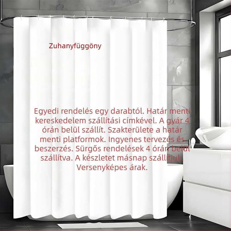 Poliészter zuhanyfüggöny, vízálló, fúrás nélküli szerelés, otthoni fürdőszobához
