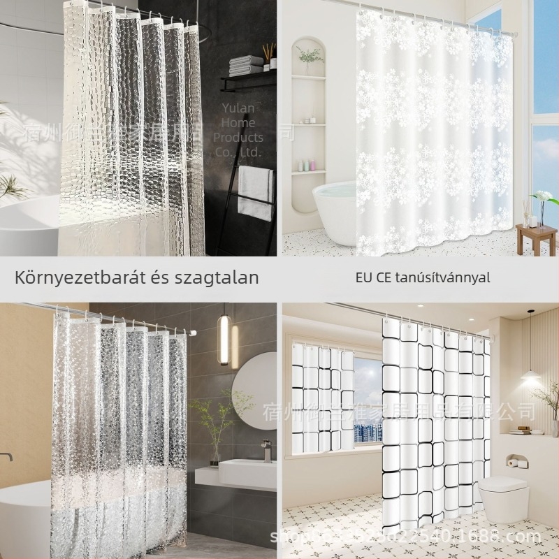 PEVA zuhanyfüggöny a fürdőszobába, vízálló, fúrás nélkül, száraz–nedves elválasztás