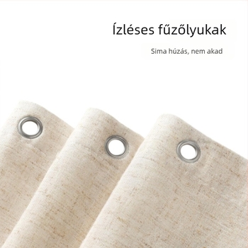 Poliészter zuhanyfüggöny lenhatású textúrával, S-szegéllyel, egyszínű, vízálló fürdőszobai válaszfal, horgokkal